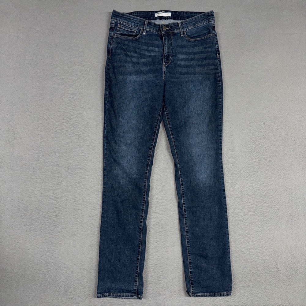 Signature Levis Jeans Womens 14 Long Blue Totally Shaping Straight Stretch Denim
